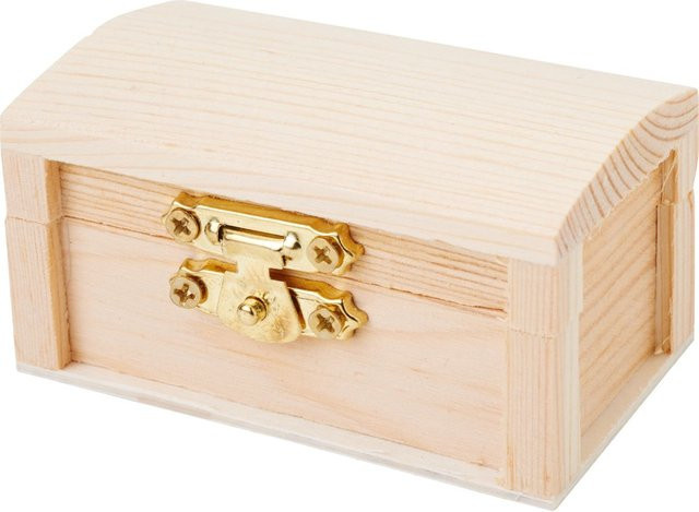 HobbyFun Miniatur Schatztruhe aus Holz in Gold und Beige, Tischdeko für dein Hobby - Bild 1