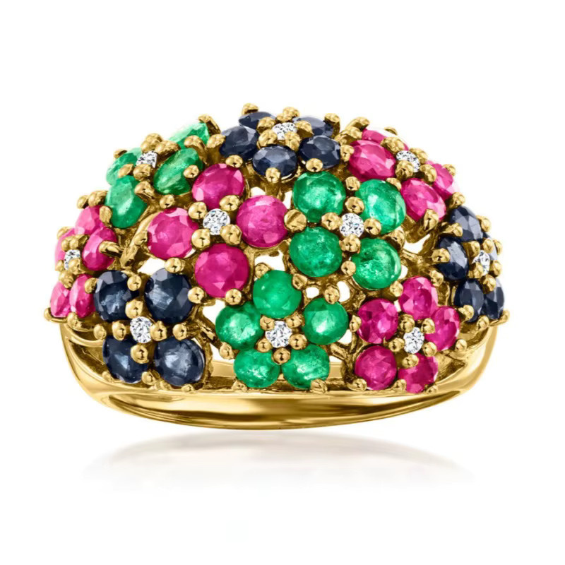 Damenring, Gold, mehrfarbige Zirkonia, Blume - Bild 5