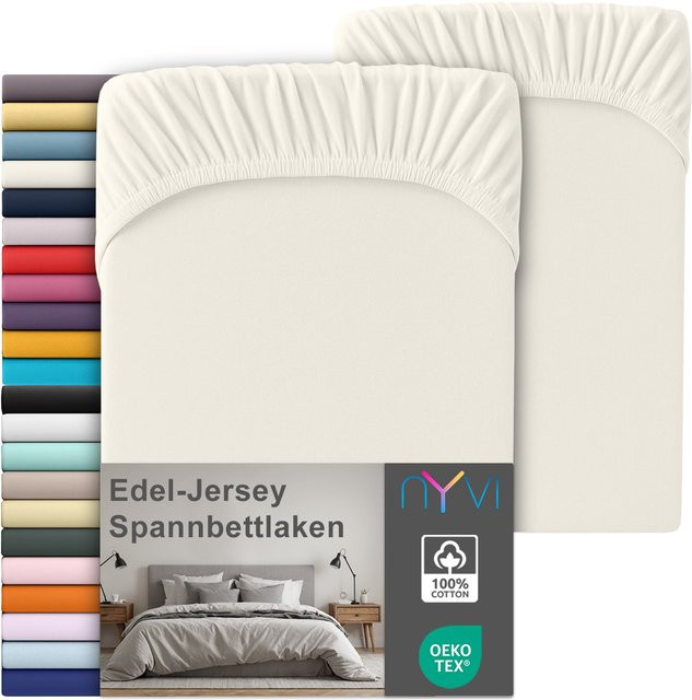 NYVI Jersey Spannbettlaken Deluxe 2er Set aus 100% supergekämmter Baumwolle, Farbe: Beige, B/T: 100 x 200 cm - Bild 1