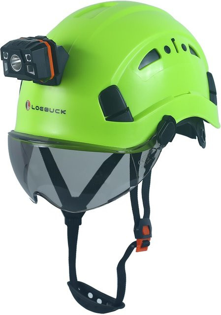 LOEBUCK Schutzhelm mit Schutzbrille und LED-Scheinwerfer in Grün, Industrieller Hartschalenhelm nach EN 397, Kopfumfang: 53-64 cm - Bild 1