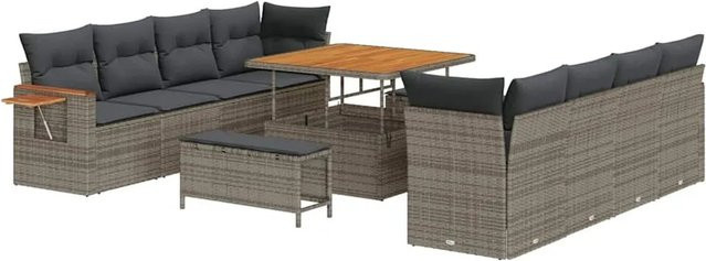 vidaXL Gartensofa-Set aus Poly-Rattan in Grau mit 12-teiligem Zubehör und Kissen inklusive Stauraumfunktion - Bild 1