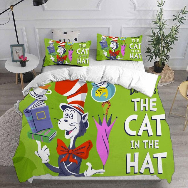 Bettwäscheset Der Kater mit Hut in Grün, 2-teiliges Microfaser-Set mit Bettbezug und Kissenbezug, B/H: 135 x 200 cm - Bild 1