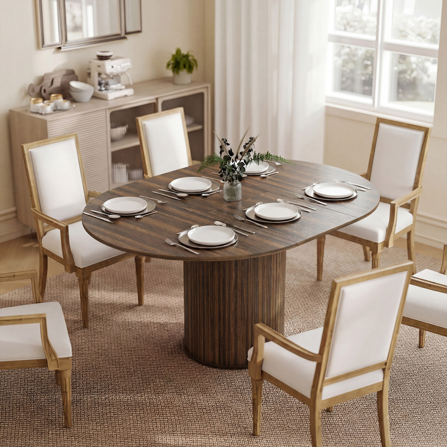 HOMCOM Ausziehbarer Esstisch in Landhausstil für 6–8 Personen, oval, Farbe Nussbaum, B/T/H: 110–150 x 40 x 75,5 cm - Bild 2