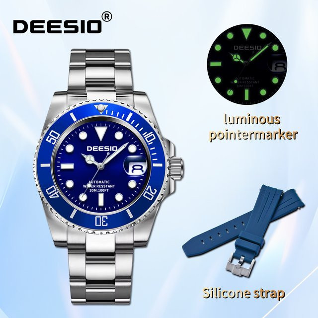 Deesio Armbanduhr, Automatik, Edelstahl, Herren, Blau, Datum - Bild 1