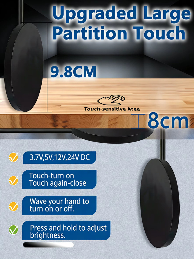 Dimmbarer Touch-Schalter für LED-Beleuchtung, 3,7-24V Durchdringender Berührungssensor für Holzpaneele, Durchmesser: 8 cm, in Schwarz oder Weiß - Bild 4