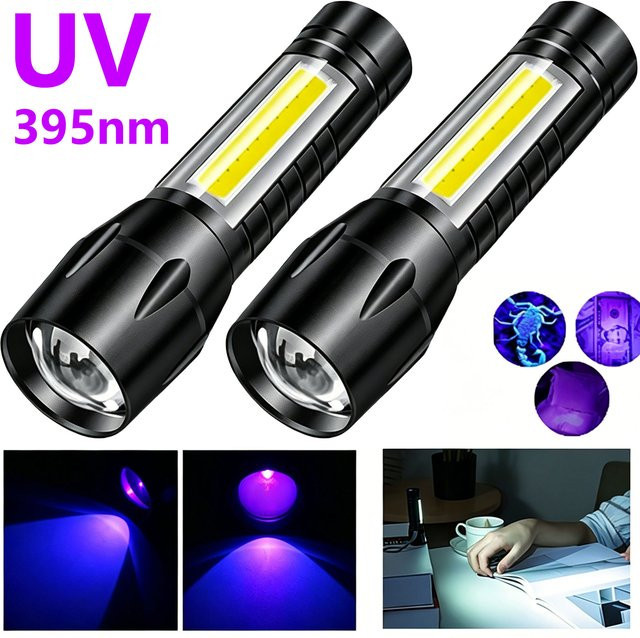 Heinast Mini-UV-Taschenlampe mit Zoom, 365 nm, wiederaufladbar und wasserdicht, Violett/Schwarz - Bild 1