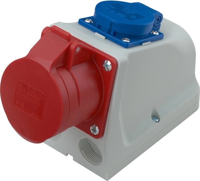 LUX-TOOLS CEE CEE Kombi-Wandsteckdose 5-polig IP44 16 A in Rot-Grau-Blau - Bild 1