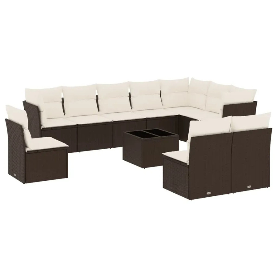 vidaXL 11-tlg. Garten-Sofagarnitur in U-Form aus Polyrattan mit Kissen, Braun - Bild 2