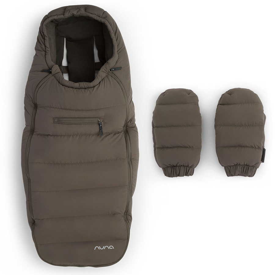 Nuna 2-teiliges Winter-Kinderwagen-Set mit Fußsack und Handschuhen aus Wolle in Grün und Braun - Bild 1