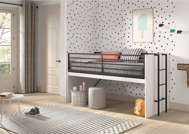 Halbhohes Bett SAM von Vipack mit ausziehbarem Schreibtisch in Weiß Melamin Dekor, Liegefläche B: 90 cm, L: 200 cm - Bild 1