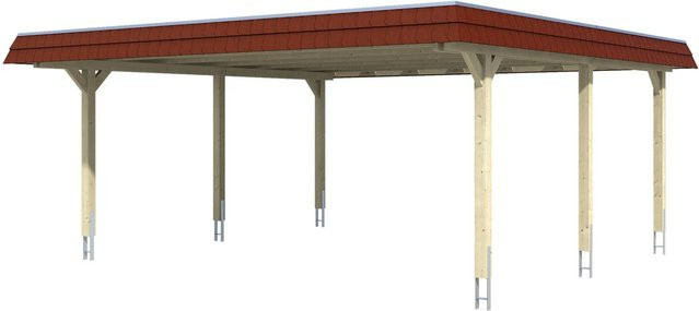 Skan Holz Doppelcarport Wendland aus Fichte in Weiß mit EPDM-Dach und Blende Rot B/T/H: 630 x 637 x 253 cm - Bild 1