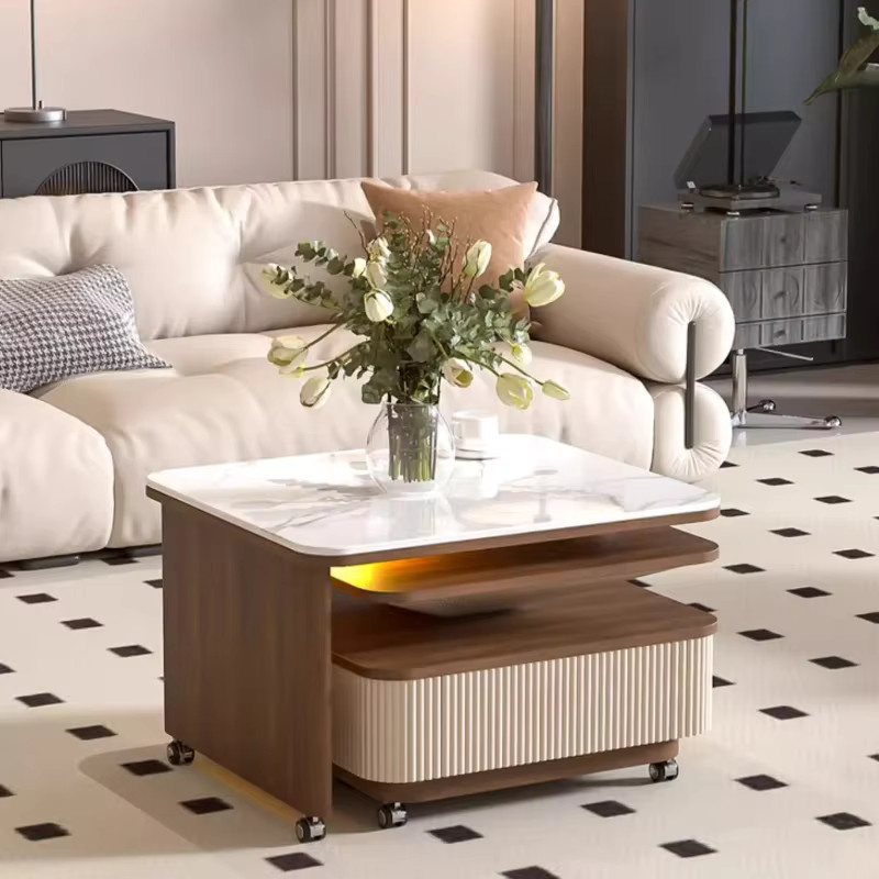 Moderner Design-Couchtisch von DUTRIEUX in Apricot und Weiß mit Marmoroberfläche und glänzendem Finish für dein Wohnzimmer - Bild 2