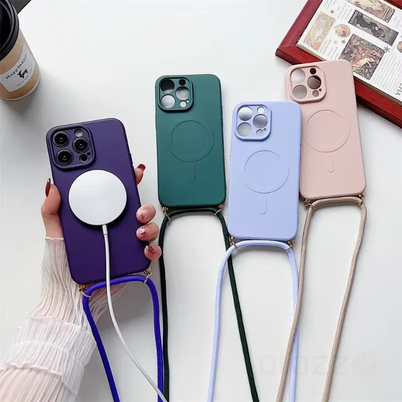 Stoßfeste Handyhülle für Apple iPhone 17 16 15 14 13 12 11 Pro Max mit Magnetverschluss und Trageschlaufe in Lila - Bild 2