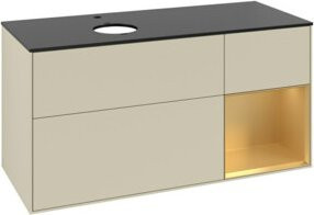 V&B Waschtischunterschrank Finion in Platinbraun matt lackiert mit goldenen und silbernen Griffen, Breite: 120 cm, Tiefe: 50,1 cm, Höhe: 50,1 cm - Bild 1