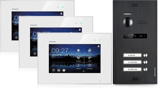 Balter EVO Video-Türsprechanlage für Dreifamilienhäuser mit 3x 7 Zoll Monitoren in Weiß-Schwarz - Bild 1