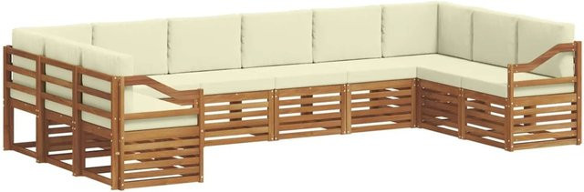 vidaXL Sofagarnitur 10-teilig in U-Form aus Massivholz Akazie, Farbe Beige und Natur, inklusive Sitz- und Rückenkissen - Bild 1