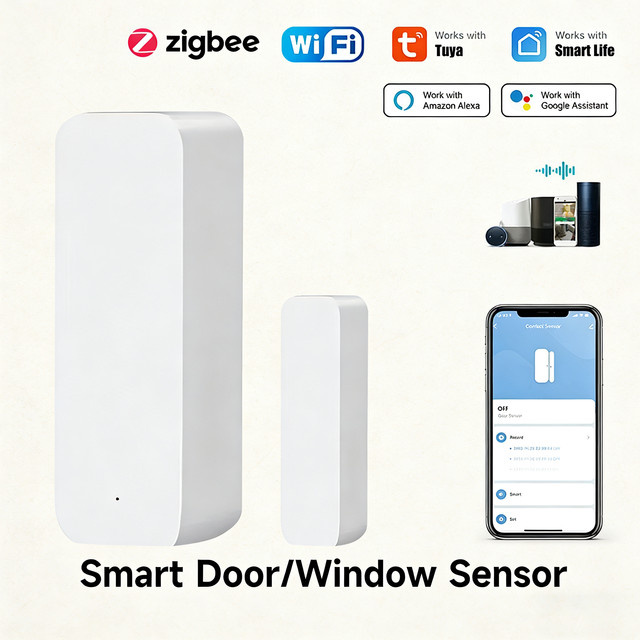Tuya WiFi Zigbee 3.0 Tür- und Fenstersensor in Weiß, Smart Home Sicherheitsalarm kompatibel mit Alexa und Smart Life - Bild 1