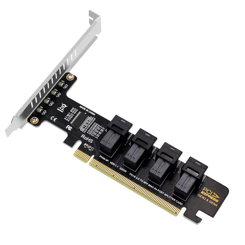 T.F.SKYWINDINTL PCIe-zu-U2-Adapterkarte mit 4 Ports SFF-8643 in Schwarz für X4 X8 X16 Steckplätze - Bild 3