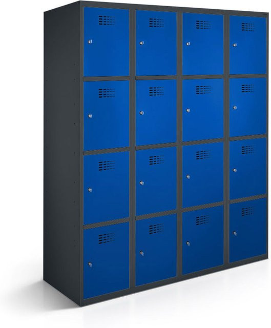 rotstahl Fächerschrank mit 16 Fächern in Dunkelblau und anthrazitgrauem Korpus, B/T/H: 120 x 50 x 180 cm - Bild 1
