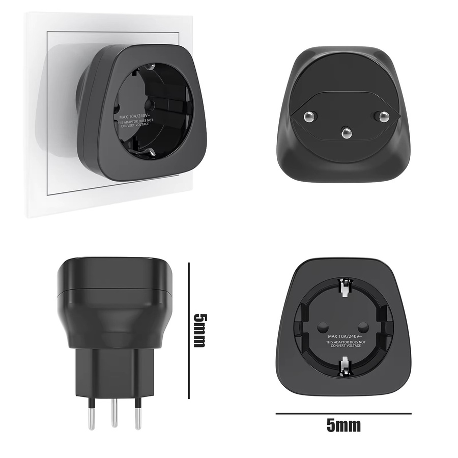 HITRENDS Reiseadapter Schuko auf Typ J Schweiz Schwarz 2/3er Set - Bild 3