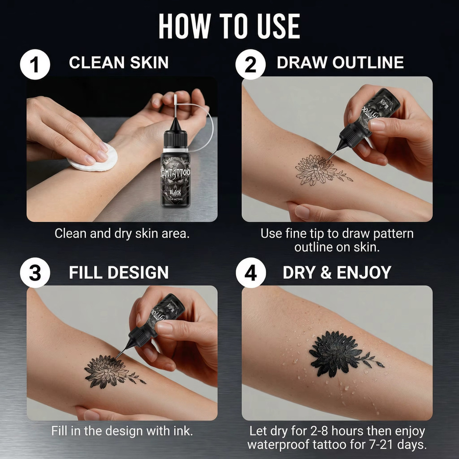 DMTATTOO Temporäres Saft-Tattoo-Set, 6/12 Farben, abwaschbar - Bild 5