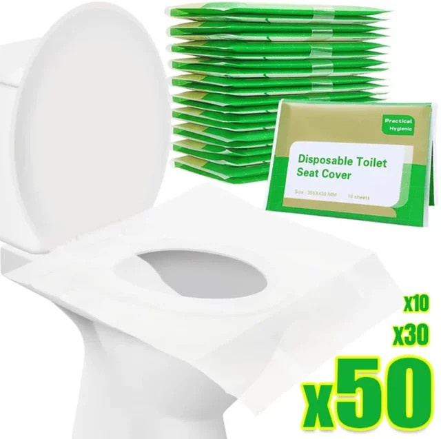 Vvocci Einweg Toilettensitz aus Papier, wasserdichte und lösliche Toilettensitzbezüge für Reisen und Camping, Weiß - Bild 1
