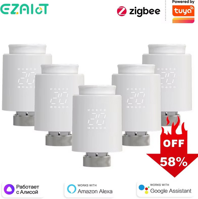 EZAIOT Tuya ZigBee Smart TRV Thermostatventil in Weiß mit App-Steuerung und Sprachsteuerung für Alexa und Google Home - Bild 1