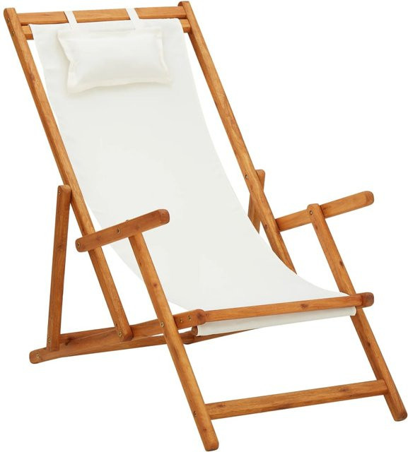 VIDAXL Klappbarer Strandstuhl aus massivem Hartholz mit Armlehnen und Outdoor-Stoff in Beige - Bild 1