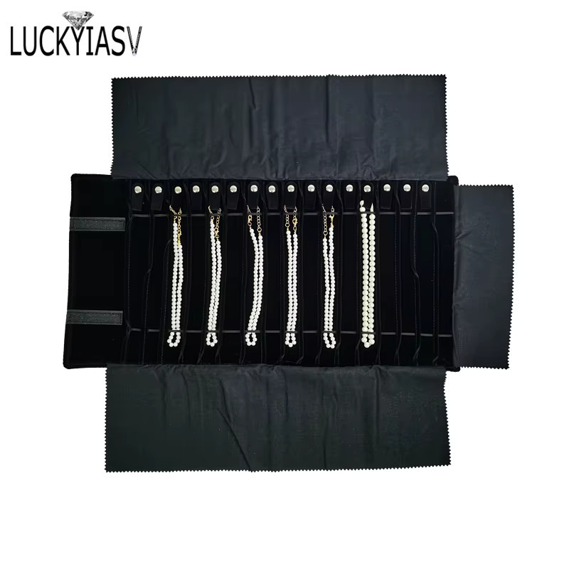 luckyiasv Schmuck Roll Bag Organizer für Halsketten und Armbänder, schwarz, Unisex - Bild 2