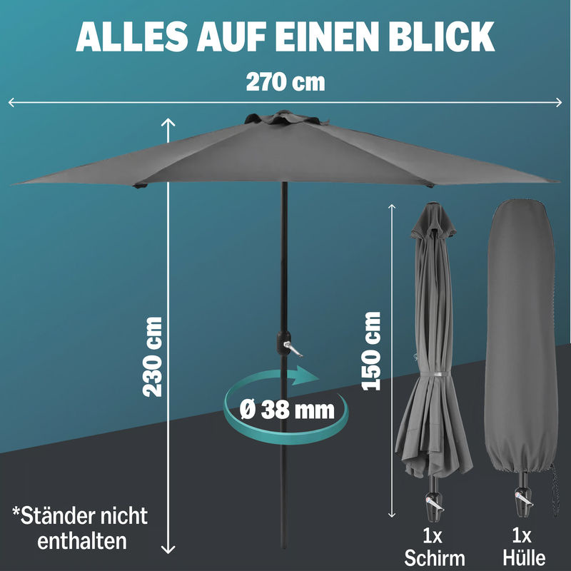Kingsleeve Terrassen-Sonnenschirm in Anthrazit mit UV-Schutz 80+ und Stahlgestell - Bild 4