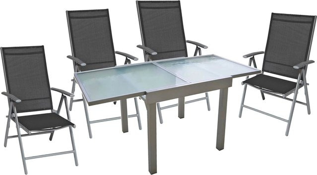 DELUKE Garten-Sitzgruppe ARNE 5-tlg. aus Aluminium in Grau mit ausziehbarem Esstisch und Hochlehner-Klappstühlen - Bild 1