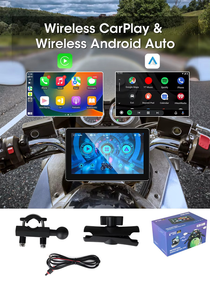 Jansite Motorrad DVR Navigation mit 7 Zoll 4K Display, Wasserdichtes Wireless Android Auto und Apple CarPlay Display in Schwarz - Bild 4