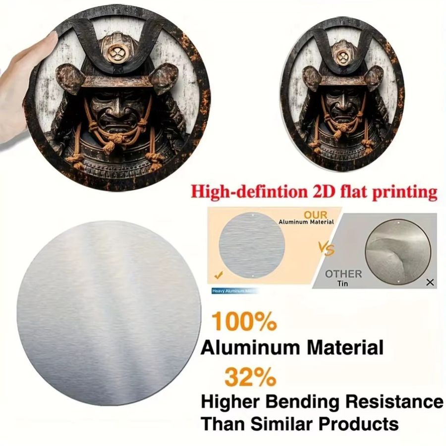 HELLOYOUNG Vintage Japanisches Samurai Metallkranzschild aus Aluminium in Multicolor als Wandkunst für deine Küche oder Kaffeeecke, Durchmesser: 20 cm - Bild 4
