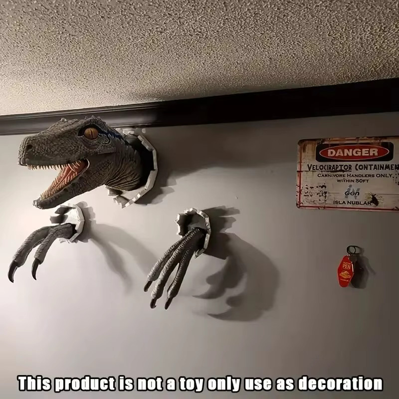 3er Set Velociraptor Wanddekoration als 3D Dinosaurier Wandstatue aus Kunststoff - Bild 6