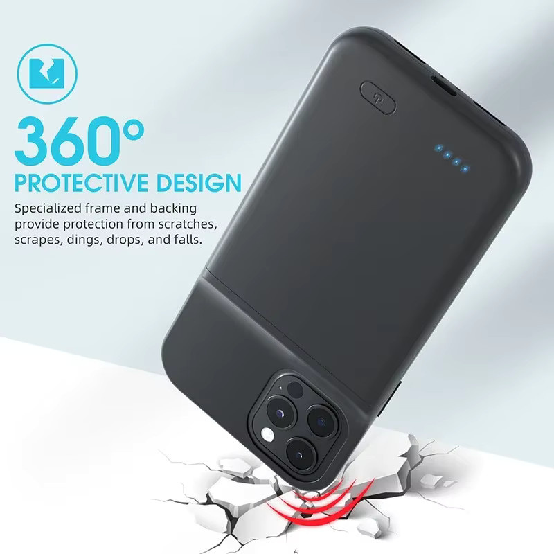 Akku-Hülle für iPhone 11 bis iPhone 17 Pro Max, externe Powerbank als Ladegerät, Farbe: Schwarz - Bild 2