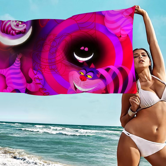 C-Cheshire Cat Alice Strandtuch aus Mikrofaser und Baumwolle, schnell trocknendes Duschtuch für Strand, Sauna und Reise - Bild 1