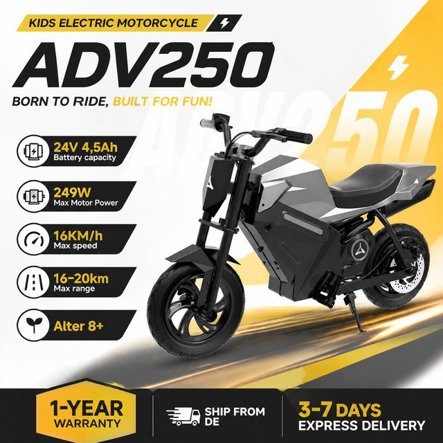 TODIMART ADV250 Kinder-Elektromotorrad, elektrisches Dirtbike, Schwarz - Bild 1
