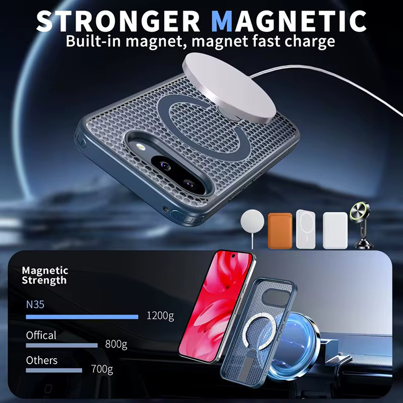 Stoßfeste Waben-Handyhülle mit Wärmeableitung und Metallhalterung für MagSafe für Google 9 und Google 10 A Pro XL in Schwarz - Bild 2