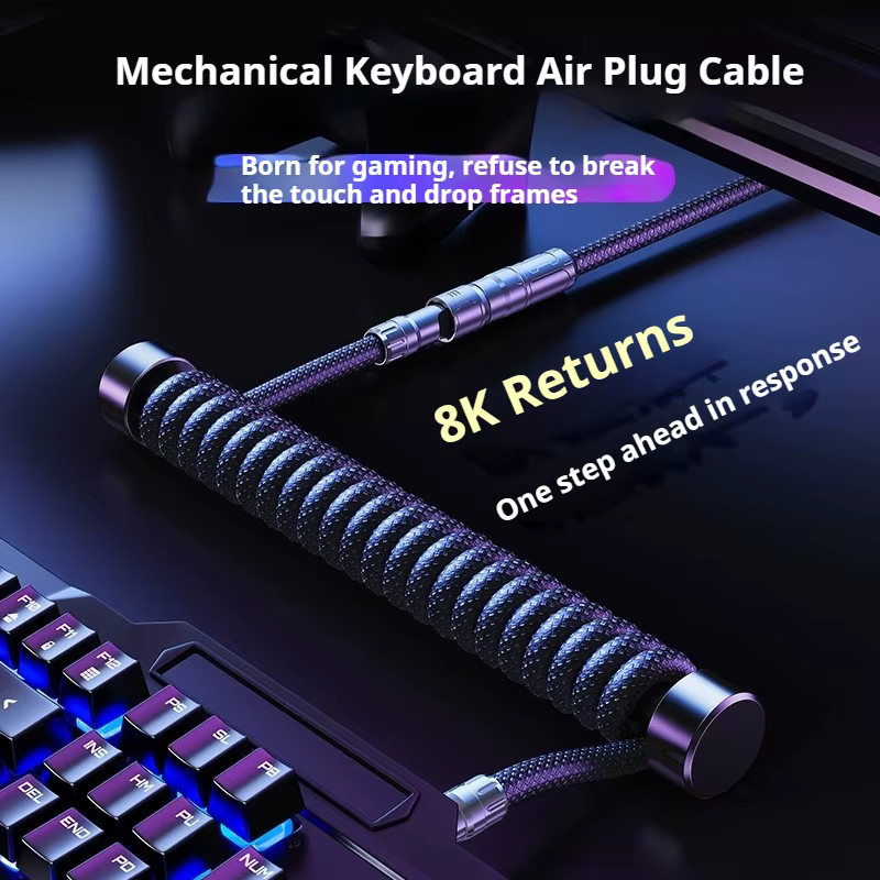 Eary Spiral-Tastaturkabel USB auf Typ-C in Schwarz, 1,2 m Länge, abnehmbarer Metall-Stecker für mechanische Gaming-Tastaturen, PC und Laptop - Bild 1