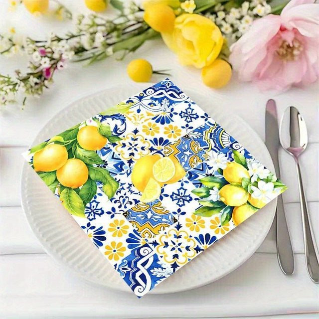 AFYPRTY Einweg-Tischgeschirr aus Papier mit mediterranem Zitronen-Design in Blau und Multicolour für Sommer-Partys, Geburtstage und Hochzeiten - Bild 1