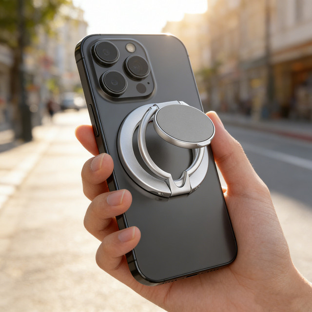 WSSHE Magnetischer Ringhalter für dein iPhone, Doppelseitiger faltbarer Handy Ständer und Grip Halter in Silber - Bild 1
