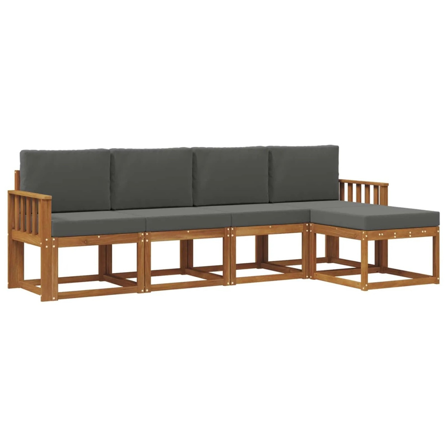 vidaXL Outdoor-Sofagarnitur L-Form aus Massivholz Akazie mit Kissen in Anthrazit und Natur - Bild 2