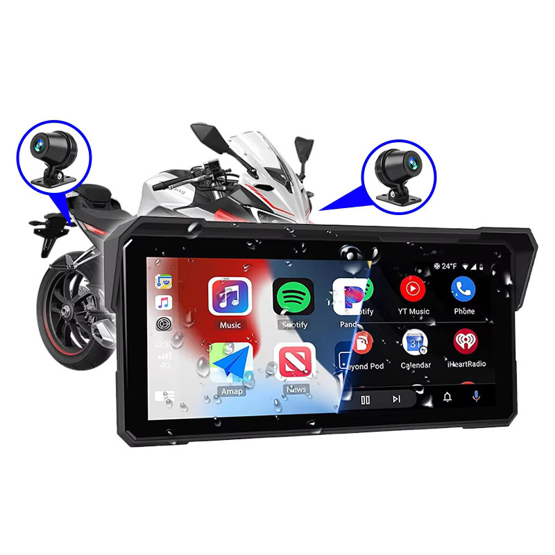 Jansite Carplay Motorrad DVR Display mit 8,1 Zoll Bildschirm, GPS Navigation und Android Auto, IP67 wasserdicht, Schwarz - Bild 6