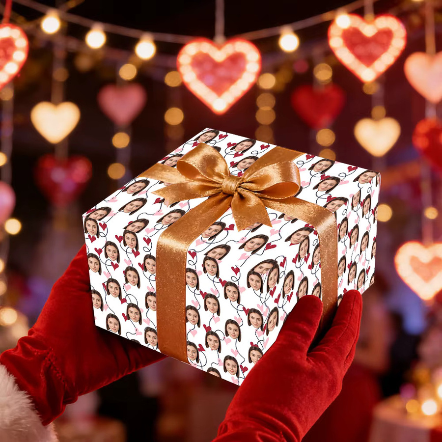 Personalisierte Geschenkpapier mit herzförmigem Gesichtsfoto von WEIGAO für Valentinstag und Geburtstag - Bild 4