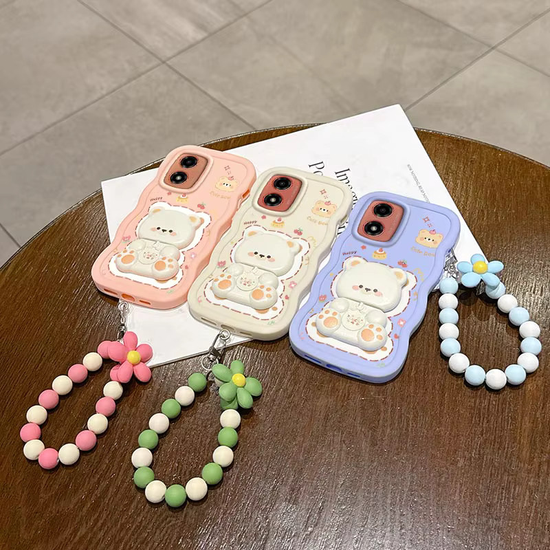 Silikon Handyhülle mit Lanyard Lebhafter Bär für Motorola G04 G35 G32 G13 G10 G23 G15 G14 G25 G30 G24 G34 G20 in Pink - Bild 3