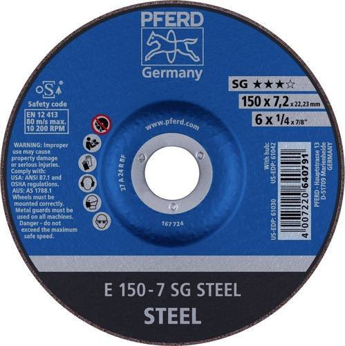 PFERD Schruppscheibe SG STEEL gekröpft, Durchmesser: 150 mm, Bohrungs-Ø: 22,23 mm, Farbe: Blau - Bild 1