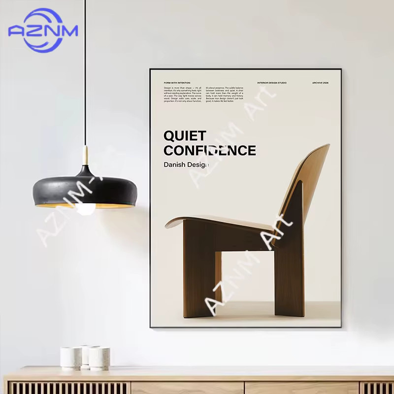 KAYOU Bauhaus Wandkunst Leinwandgemälde mit Mid-Century Stühlen im abstrakten Grafikdesign - Bild 3