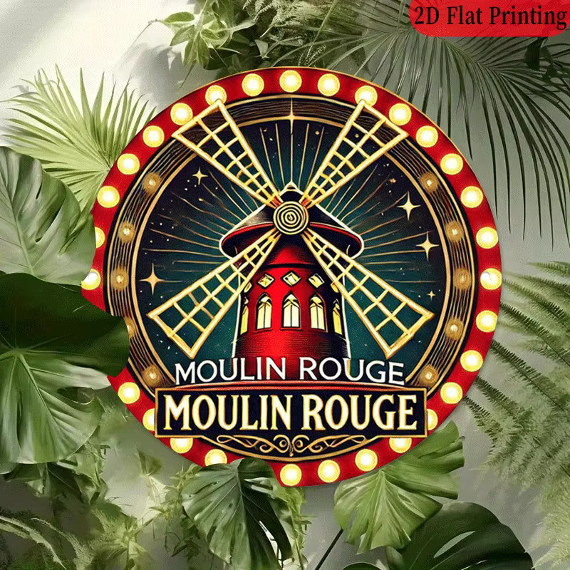Potdemiel Rundes Aluminium-Wandschild Moulin Rouge Vintage Design, Durchmesser: 20,32 cm, Mehrfarbig - Bild 6