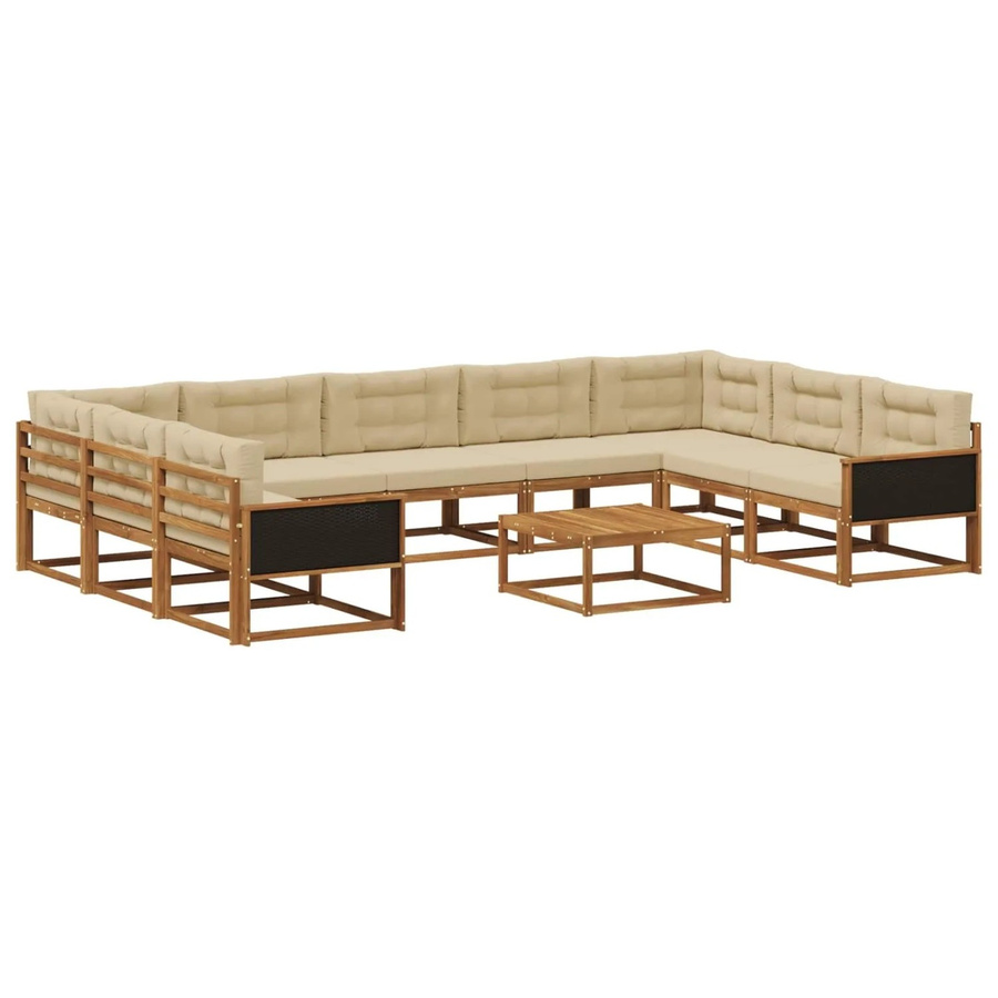 vidaXL Outdoor-Sofagarnitur in U-Form aus Akazienholz mit 10 Kissen, Farbe Natur-Beige - Bild 2