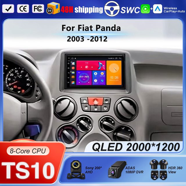 FengShiDa Android 16 Auto-Radio für Fiat Panda 2003-2012 mit Bluetooth, GPS, Navigation und kabellosem Carplay in Schwarz - Bild 1